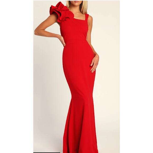 LULU'S XL Lucette Red Sleeveless Ruffled Mermaid Formal Maxi Dress NEW 0B9 - Picture 1 of 10